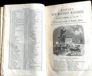 Harper's New Monthly Magazine Vols. 16 AND 17. 12/1857 to 11/1858. Good cond. Pgs/covers intact. Stories, news, illus. 1700+ pp. Free ship.
