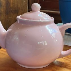 Nantucket Home Blush Pink Polka Dot Teapot, Large Ceramic (48 oz.)