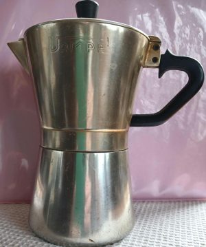 VAMPA Espresso Maker: Burnished Gold Aluminum Stovetop, Vintage. Made in Italy