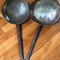 Copper skillets (2):   Hand-forged with long steel handles. Circa 1700's 1800's. Free shipping!