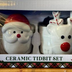 Santa and Rudolph Ceramic Tidbit Set, Handpainted Christmas Decor