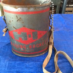 Fishing Wading Bucket. Vintage 1940’s: Galvanized Steel, Cotton Strap.