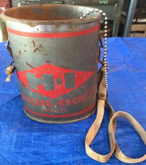 Fishing Wading Bucket. Vintage 1940’s: Galvanized Steel, Cotton Strap.