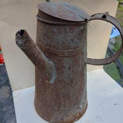 Antique soldered colonial tin coffee pot pitcher Rusted