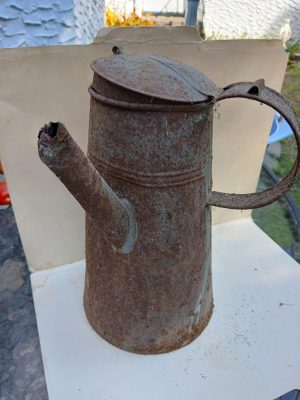 Antique soldered colonial tin coffee pot pitcher Rusted