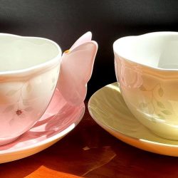 Lenox Butterfly Meadow Pink Yellow Tea Cups with Butterfly Handles (Set of 2)