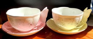 Lenox Butterfly Meadow Pink Yellow Tea Cups with Butterfly Handles (Set of 2)