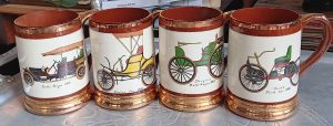 Arthur Wood Classic Car Stein Set (4): 1940s Duryea, Ford, Winton, Rolls Royce. Great gift. Free shipping.