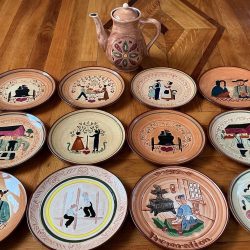 Pennsbury Pottery Pitcher and Plates Set: Amish Life Scenes, Vintage 1970s Collection