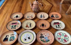 Pennsbury Pottery Pitcher and Plates Set: Amish Life Scenes, Vintage 1970s Collection