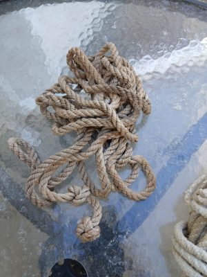Rope, weathered nautical from Kennebuckport ME. White Green, weathered, braided. Various lengths colors.