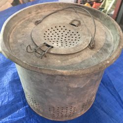 Minnow Bucket: Galvanized steel. Adirondack Decor, vintage 1940s USA.