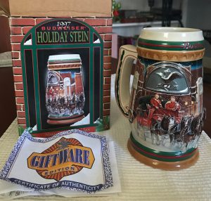 1997 Budweiser Holiday Stein: Clydesdales Series, Ceramic Relief (With Box, COA)